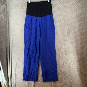 AMS Maternity Scrub Pants Womens XS High Rise Blue Straight Leg Cargo High Rise